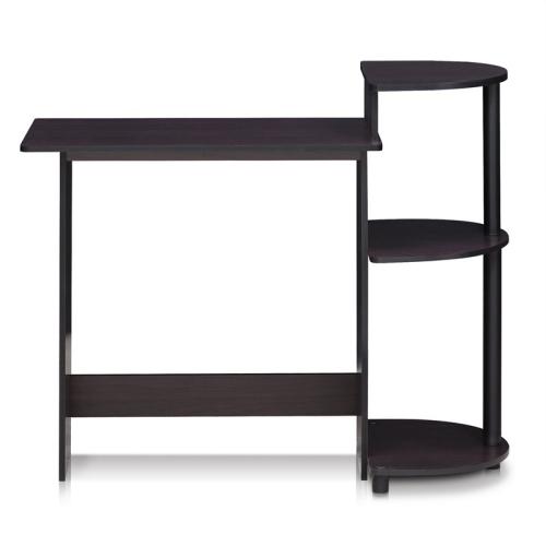 Furinno Engineered Wood Compact Computer Desk with Shelves in Dark Walnut