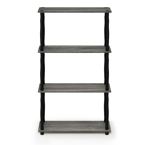 Furinno Turn-N-Tube Wood 4-Tier Shelf Display Rack w/ Classic Tubes in Oak Gray