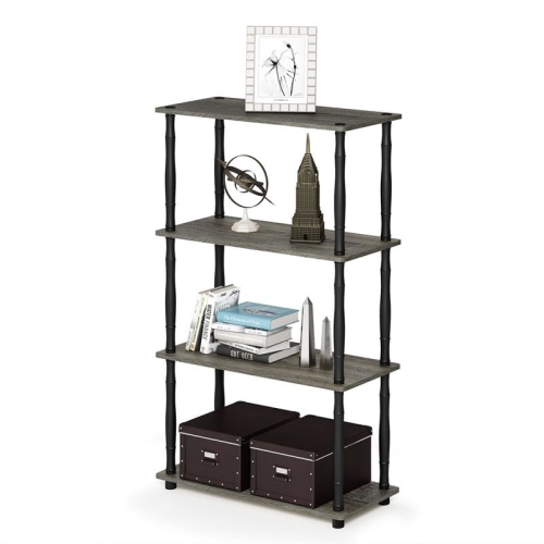 Furinno Turn-N-Tube Wood 4-Tier Shelf Display Rack w/ Classic Tubes in Oak Gray