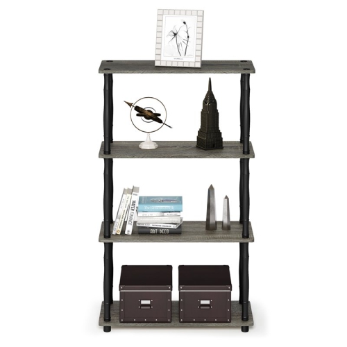 Furinno Turn-N-Tube Wood 4-Tier Shelf Display Rack w/ Classic Tubes in Oak Gray