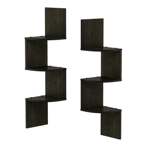 Furinno Rossi Wood Wall Mount Floating Corner Radial Shelf in Espresso(Set of 2)