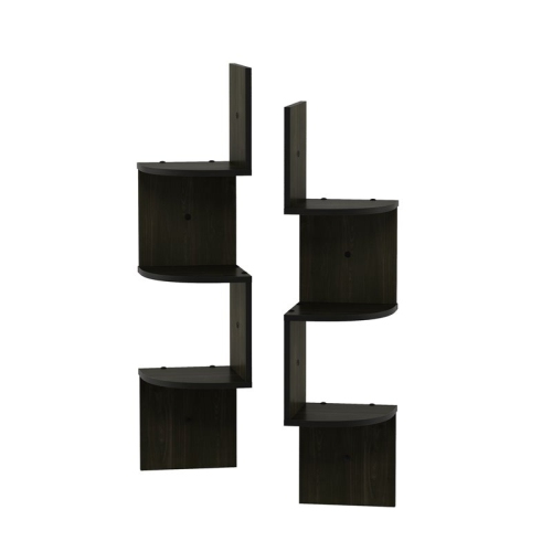 Furinno Rossi Wood Wall Mount Floating Corner Radial Shelf in Espresso(Set of 2)