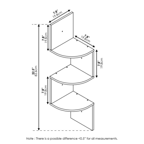 Furinno Rossi Wood Wall Mount Floating Corner Radial Shelf in Espresso(Set of 2)