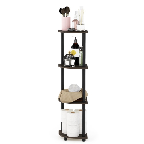 Furinno Turn-N-Tube Wood 4-Tier Corner Display Rack in Dark Brown Grain/Black