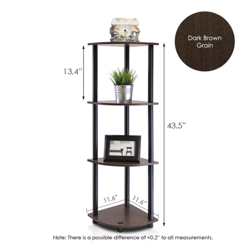 Furinno Turn-N-Tube Wood 4-Tier Corner Display Rack in Dark Brown Grain/Black