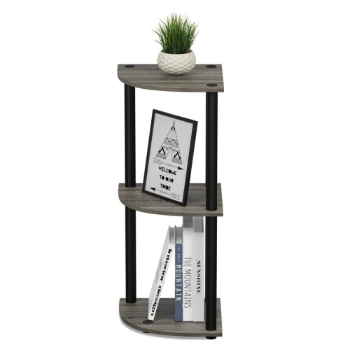 Furinno Turn-N-Tube Wood 3-Tier Corner Display Rack in French Oak Gray/Black