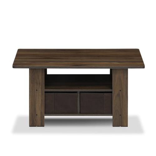 Furinno Andrey Wood Coffee Table with Bin Drawer in Columbia Walnut/Dark Brown