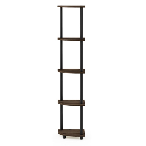 Furinno Turn-N-Tube Wood 5 Tier Corner Display Rack in Columbia Walnut/Black