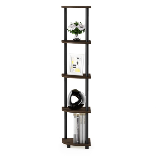 Furinno Turn-N-Tube Wood 5 Tier Corner Display Rack in Columbia Walnut/Black