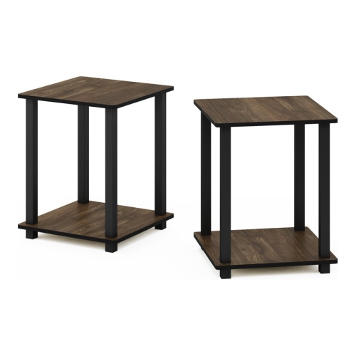 FURINNO  Engineered Wood Simplistic End Table In Columbia Walnut/black (Set Of 2)