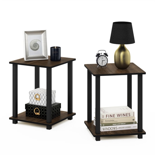 Furinno Engineered Wood Simplistic End Table in Columbia Walnut/Black