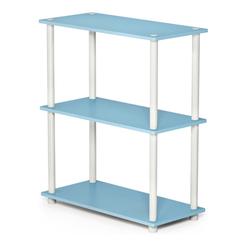 Furinno Turn-N-Tube Wood 3-Tier Compact Shelf Display Rack in Light Blue/White