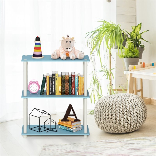 Furinno Turn-N-Tube Wood 3-Tier Compact Shelf Display Rack in Light Blue/White