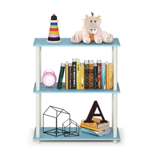 Furinno Turn-N-Tube Wood 3-Tier Compact Shelf Display Rack in Light Blue/White