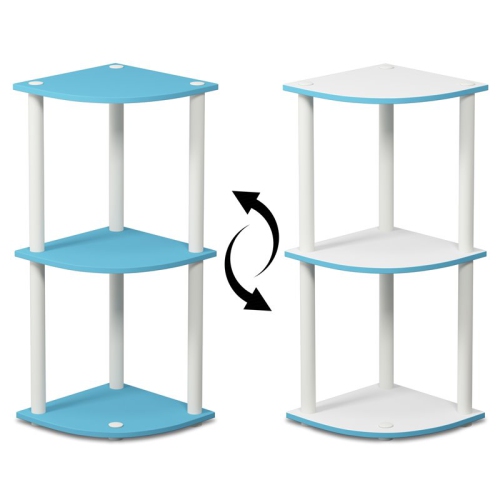 Furinno Turn-N-Tube Wood 3-Tier Corner Display Rack in Light Blue/White