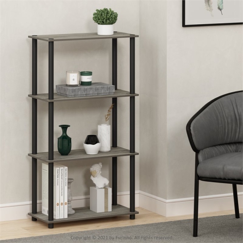 Furinno Turn-N-Tube Wood 4-Tier Shelf Display Rack in French Oak Gray/Black
