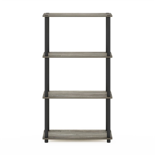 Furinno Turn-N-Tube Wood 4-Tier Shelf Display Rack in French Oak Gray/Black