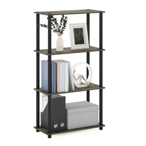 Furinno Turn-N-Tube Wood 4-Tier Shelf Display Rack in French Oak Gray/Black
