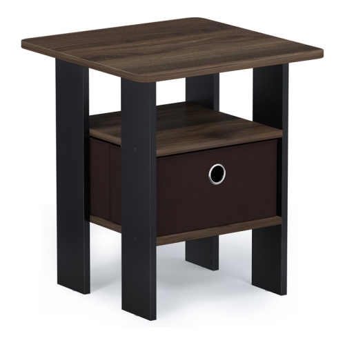 FURINNO  Andrey Wood End Table With Bin Drawer In Columbia Walnut/dark In Brown