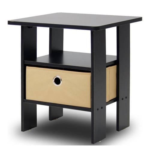 Furinno Andrey Engineered Wood End Table with Bin Drawer in Espresso/Brown
