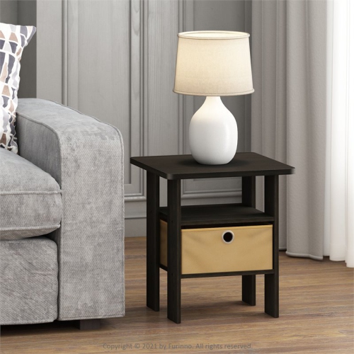 Furinno Andrey Engineered Wood End Table with Bin Drawer in Espresso/Brown