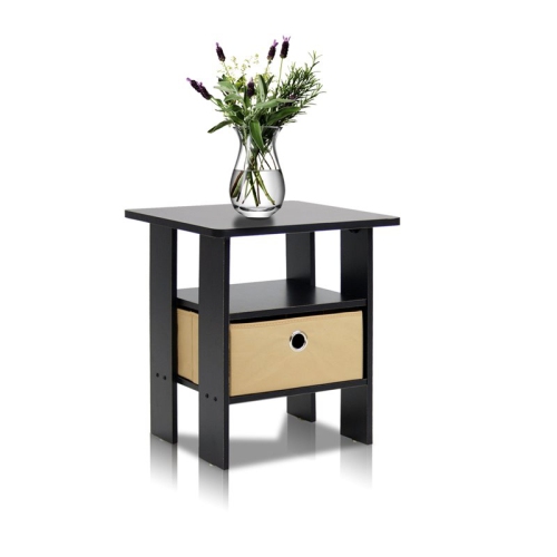 Furinno Andrey Engineered Wood End Table with Bin Drawer in Espresso/Brown