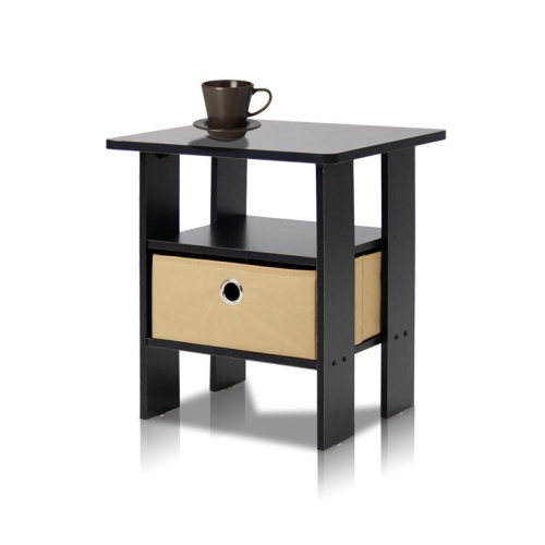 Furinno Andrey Engineered Wood End Table with Bin Drawer in Espresso/Brown