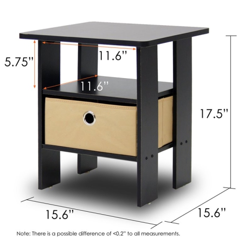 Furinno Andrey Engineered Wood End Table with Bin Drawer in Espresso/Brown