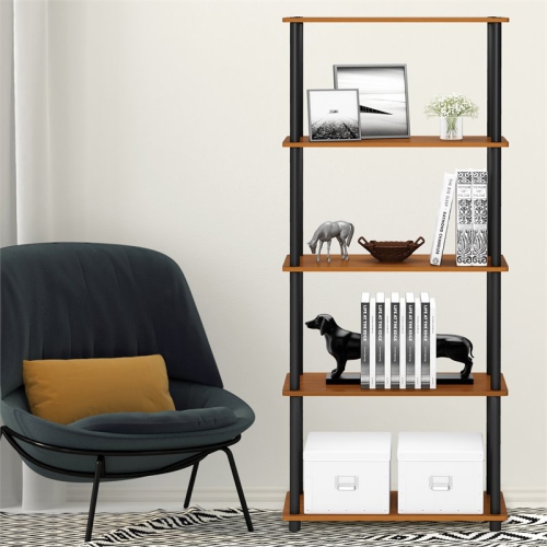 Furinno Turn-N-Tube Wood 5-Tier Shelf Display Rack in Light Cherry/Black