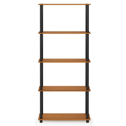 Furinno Turn-N-Tube Wood 5-Tier Shelf Display Rack in Light Cherry/Black