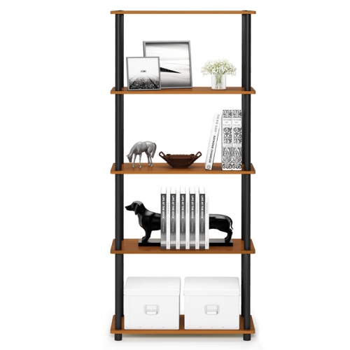 Furinno Turn-N-Tube Wood 5-Tier Shelf Display Rack in Light Cherry/Black