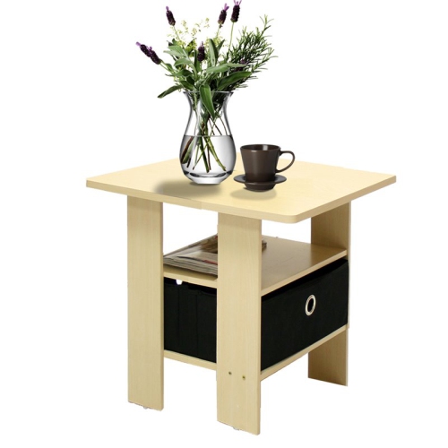 Furinno Andrey Engineered Wood End Table with Bin Drawer in Steam Beech/Natural