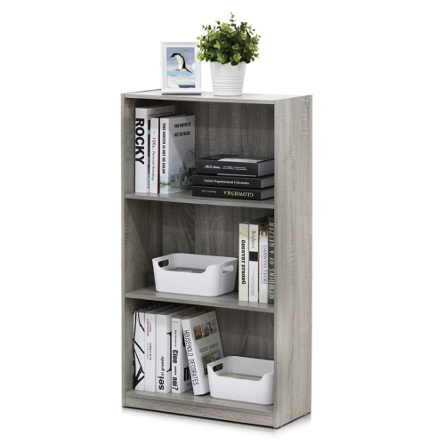 Furinno Basic Engineered Wood 3-Tier Bookcase Storage Shelves in French Oak Gray
