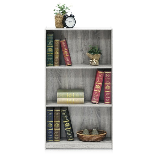 Furinno Basic Engineered Wood 3-Tier Bookcase Storage Shelves in French Oak Gray