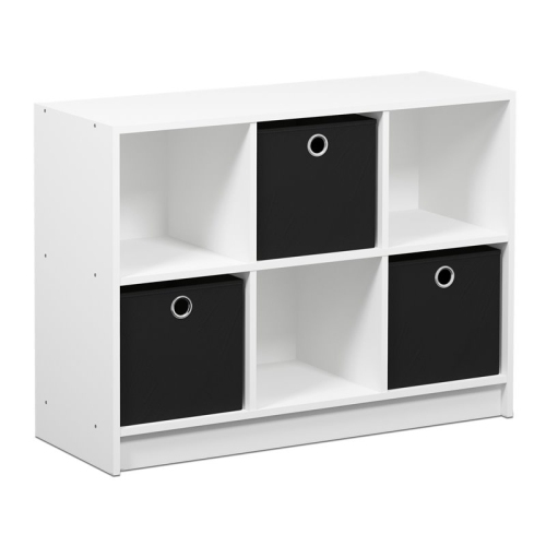 FURINNO  Basic Engineered Wood 3X2 Bookcase Storage W/bins In White/black