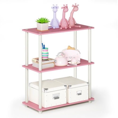 Furinno Turn-N-Tube Wood 3-Tier Compact Shelf Display Rack in Pink/White