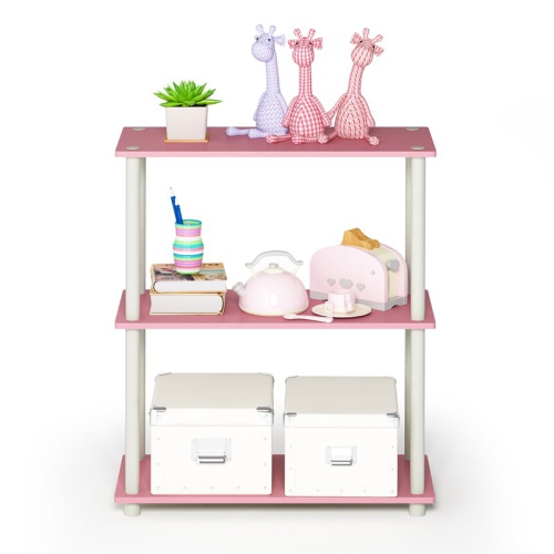 Furinno Turn-N-Tube Wood 3-Tier Compact Shelf Display Rack in Pink/White