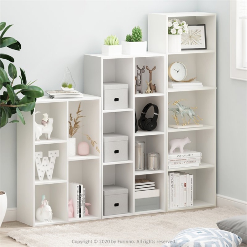 Furinno Luder Wood 5-Tier Reversible Color Open Shelf Bookcase in White