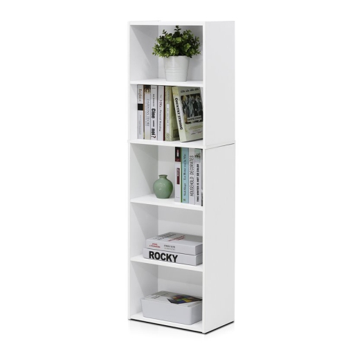 Furinno Luder Wood 5-Tier Reversible Color Open Shelf Bookcase in White