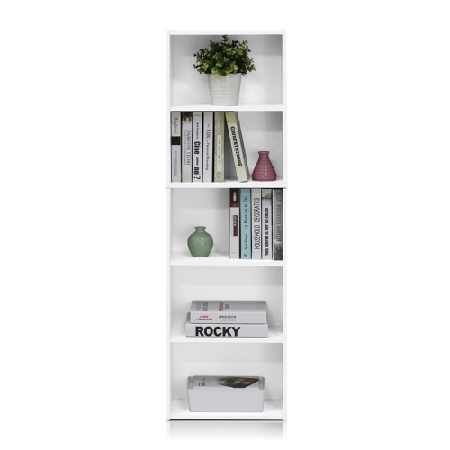 Furinno Luder Wood 5-Tier Reversible Color Open Shelf Bookcase in White