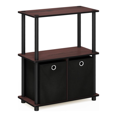 Furinno Go Green Wood 3-Tier Storage Rack Shelving Unit in Dark Cherry/Black