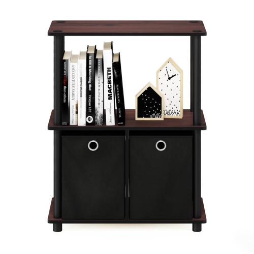 Furinno Go Green Wood 3-Tier Storage Rack Shelving Unit in Dark Cherry/Black