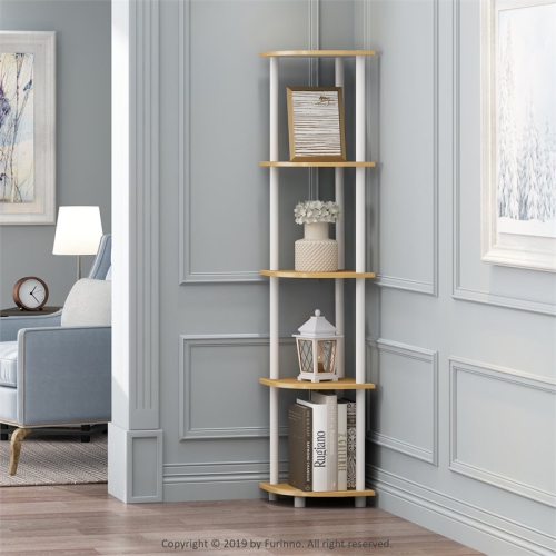 Furinno Turn-N-Tube Wood 5 Tier Corner Display Rack in Beech/Natural