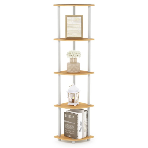 Furinno Turn-N-Tube Wood 5 Tier Corner Display Rack in Beech/Natural