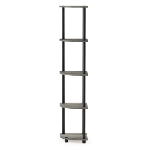 Furinno Turn-N-Tube Wood 5 Tier Corner Display Rack in French Oak Gray/Black