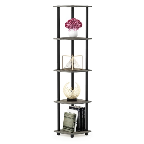 Furinno Turn-N-Tube Wood 5 Tier Corner Display Rack in French Oak Gray/Black