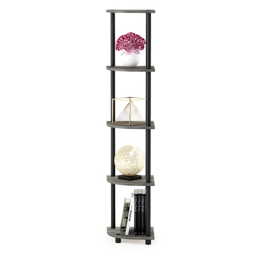 Furinno Turn-N-Tube Wood 5 Tier Corner Display Rack in French Oak Gray/Black