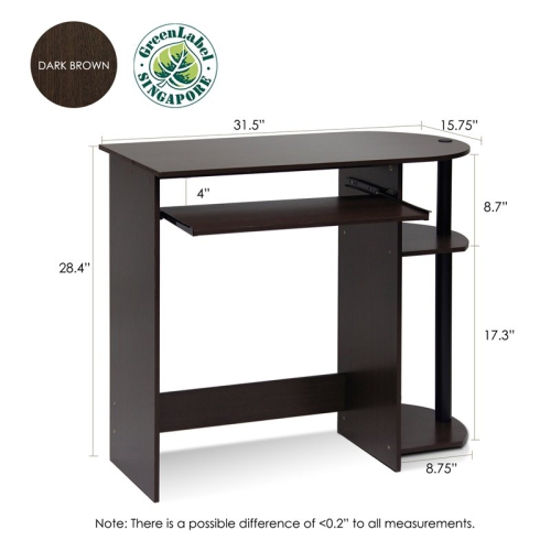 Furinno Engineered Wood Simplistic Computer Desk in Dark Brown/Black