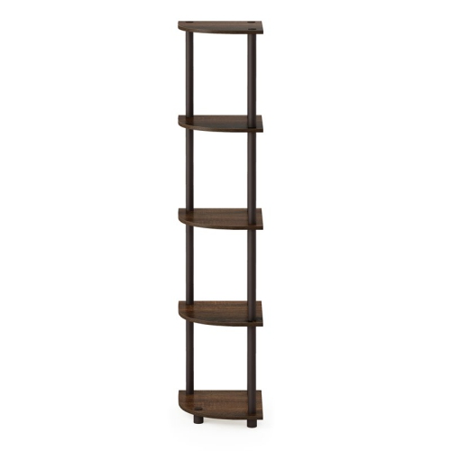 Furinno Turn-N-Tube Wood 5 Tier Corner Display Rack in Walnut/Brown
