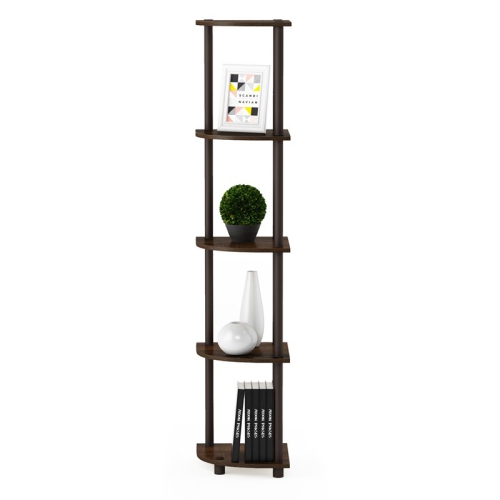 Furinno Turn-N-Tube Wood 5 Tier Corner Display Rack in Walnut/Brown